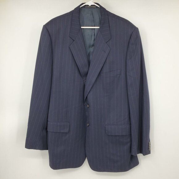 Corneliani Saks Fifth Avenue Navy Blue Pin Striped Men's Blazer Suit Jacket 56 L